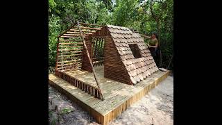Log cabin build #shorts  #bushcraft_solo #solo_survival #camping_in_rain