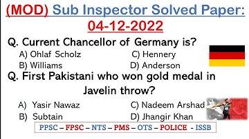 Ministry of Defence (MOD) Sub Inspector Solved Paper:- 04-12-2022 || supervisor, sub inspector, udc