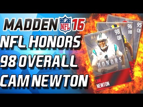 98 OVERALL CAM NEWTON! NFL HONORS! PLAYER PACK! - Madden Mobile - CULLENBURGER