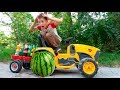 Kids ride on power wheels and the watermelon wheel fell off tractor repair action