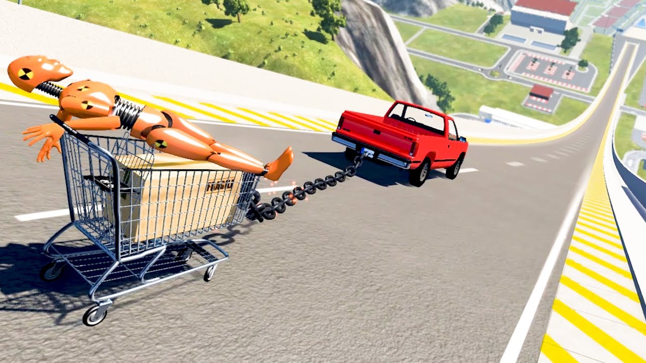 人をショッピングカートに乗せて『スキージャンプ台から落とす』とこんな怖い事故が起きます。BeamNGdrive YouTube