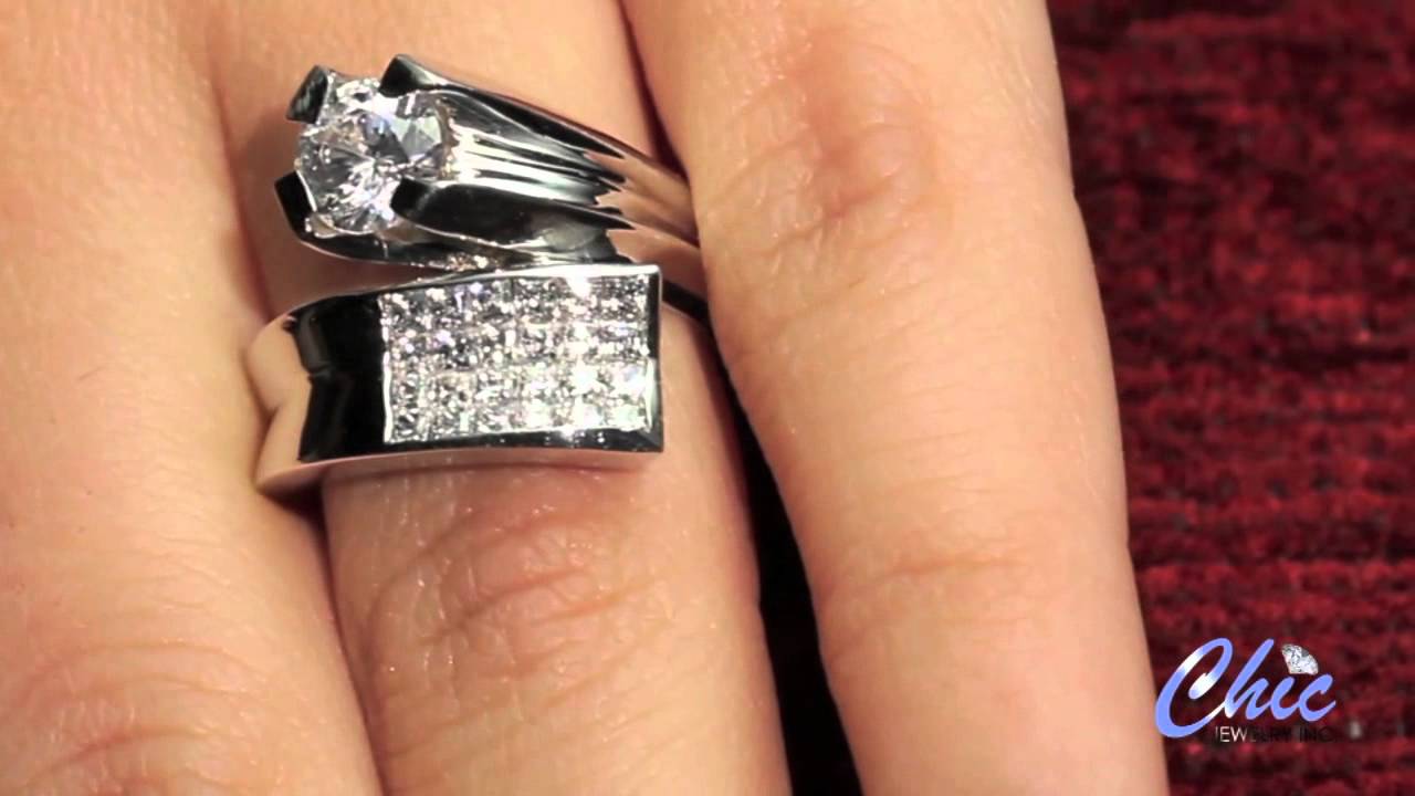 A modern design ring with invisible set cz's in 14k white gold-item 6407