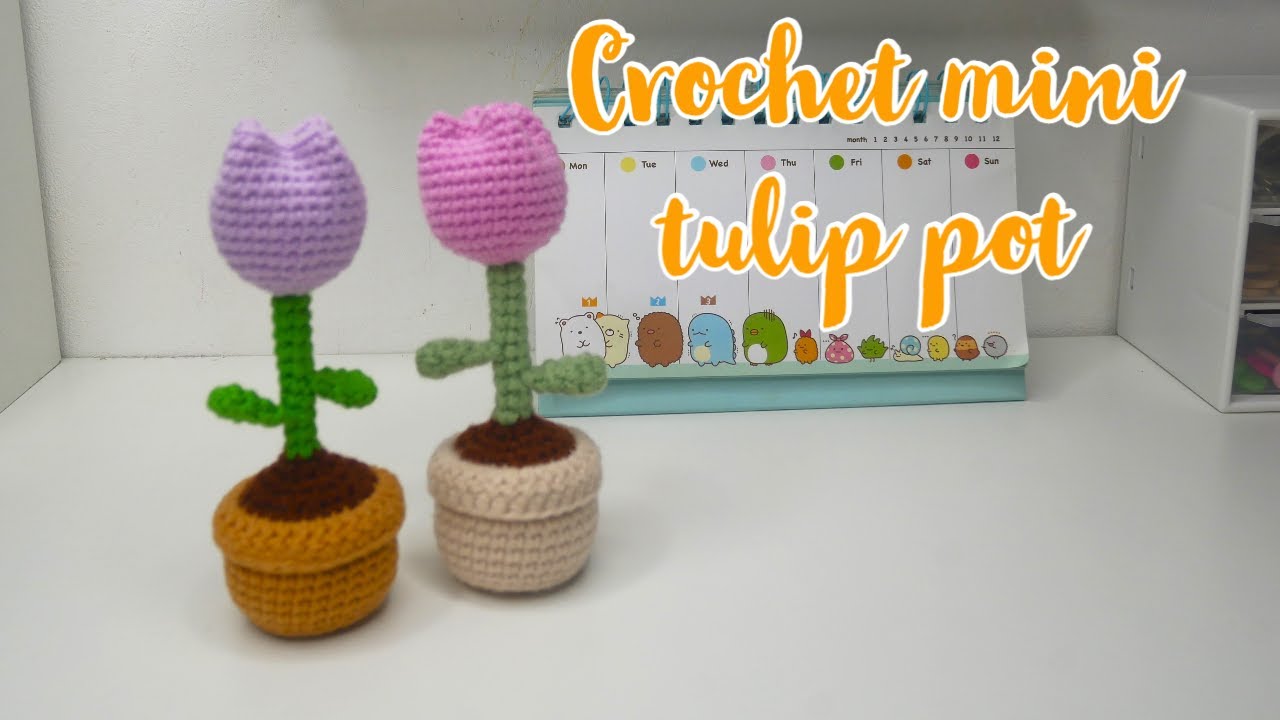 How to Crochet a Mini Tulip Pot, Crochet Tutorial, US Term