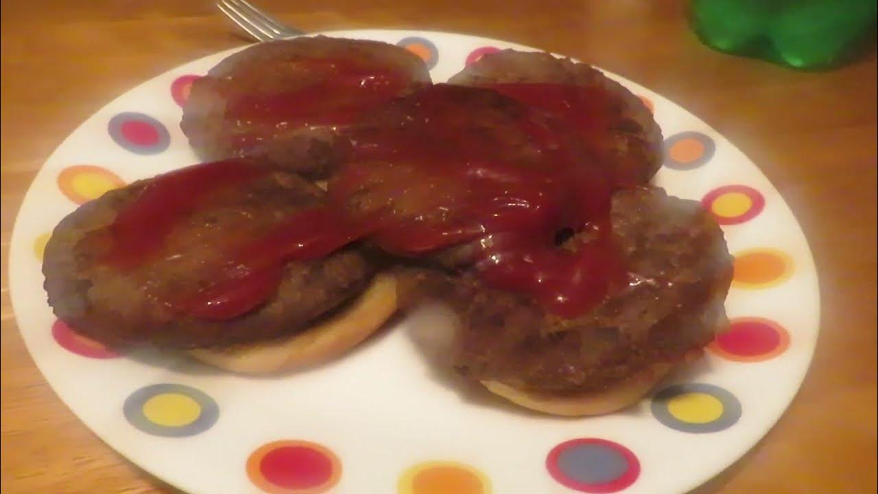 open face hamburgers with ketchup on Sunday Morning April 16th 2023