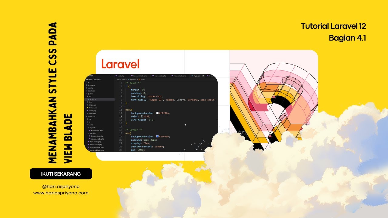 Tutorial Laravel 12 Bagian 4.1 - Menambahkan Style CSS Pada View Blade ...