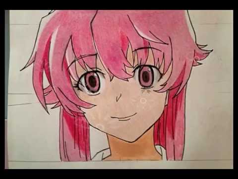 How to draw Yuno Gasai from Mirrai Nikki step by step tutorial - YouTube