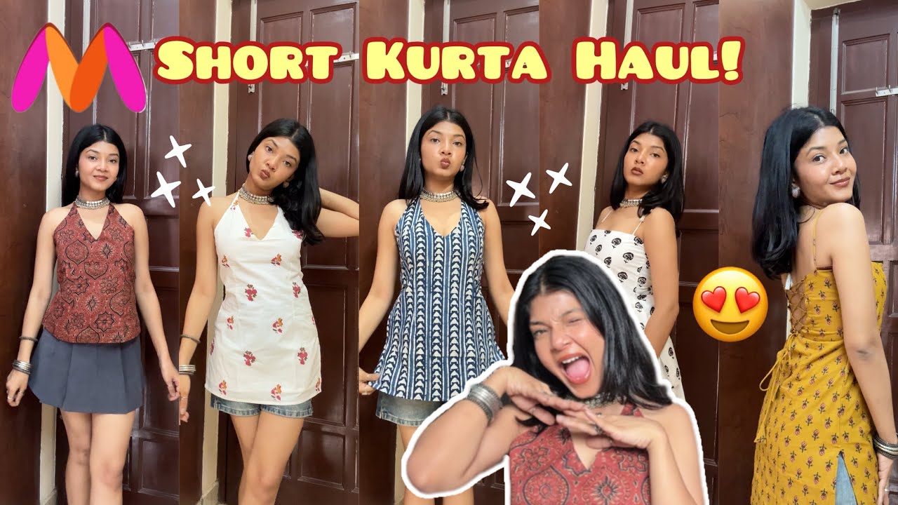 Myntra Short Kurta Haul! 🤯 try on haul🌷 trendy short kurti✨ backless kurta | khushi chauhan 