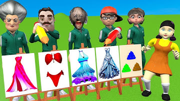 Squid Game vs Scary Teacher 3D Squid Girl Bikini Dressing Room Long Dress Drawing 5 Times Challenge