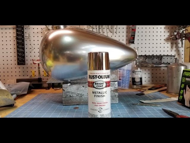 Painting a Motorcycle Tank with Rust-Oleum Chrome Metallic finish Rustoleum  paint can. 