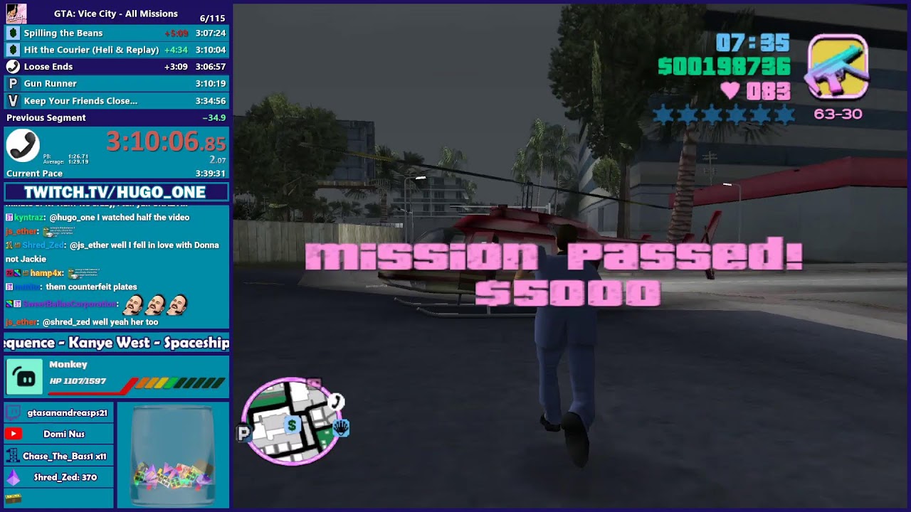 GTA Vice City All Missions Speedrun - Chat on Twitch - https://www.twitch.tv/hugo_one