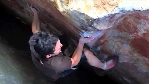 Vadim Vinokur. First Ascent. Roof below "Waiting f...