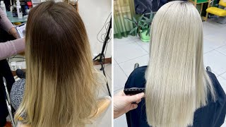 видео: Тотальный блонд с темным корнем. Обесцвечивание коричнево - каштановых волос и желтой длины картинка: Тотальный блонд с темным корнем. Обесцвечивание коричнево - каштановых волос и желтой длины