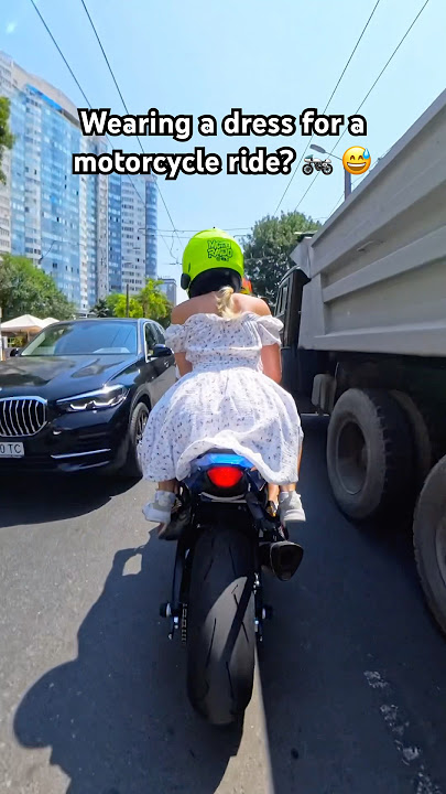 Wearing a dress for a motorcycle ride? 🏍 😅 Get ready for eyes on you from all sides! 💫 #bikelife