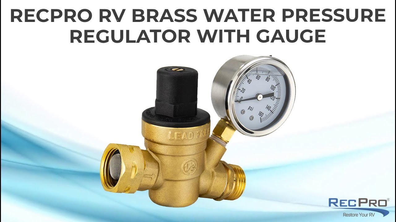 RecPro RV Brass Water Pressure Regulator with Gauge