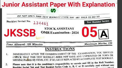 JKSSB Junior Assistant Previous Years Paper With Explanation | JKSSB Previous Years Question