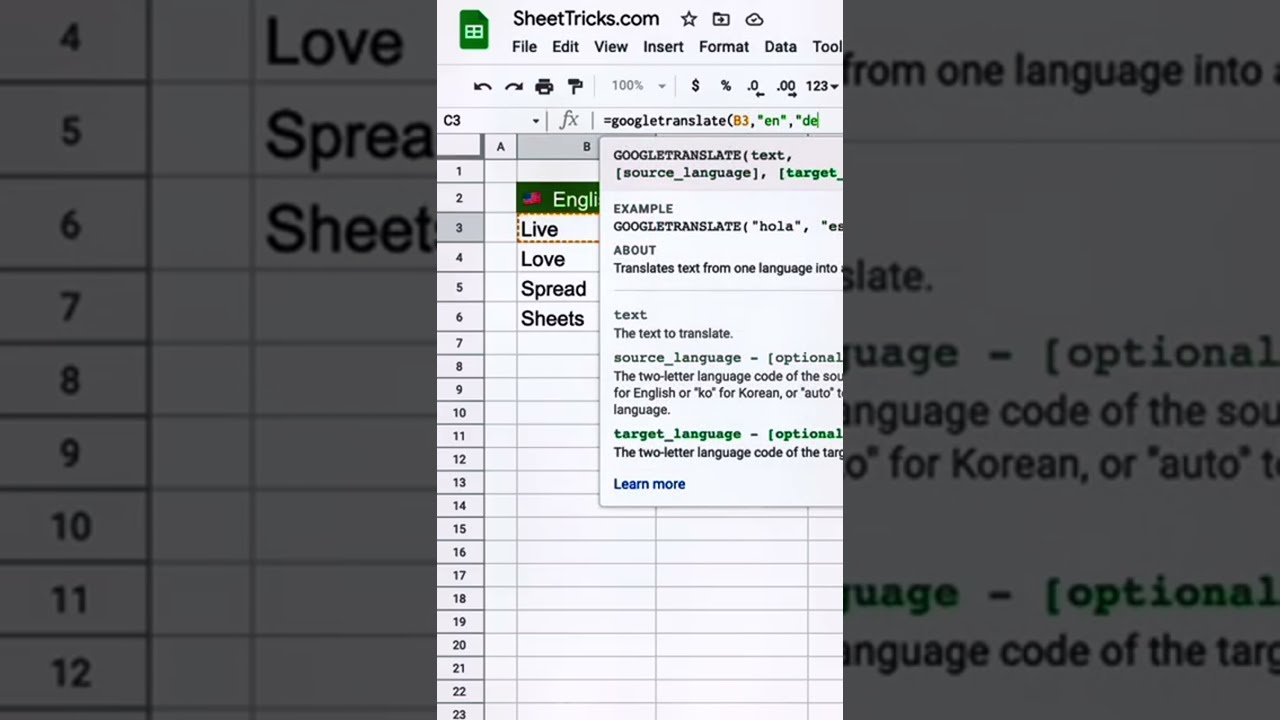 How to translate in Google sheets 🇺🇸✅🇩🇪