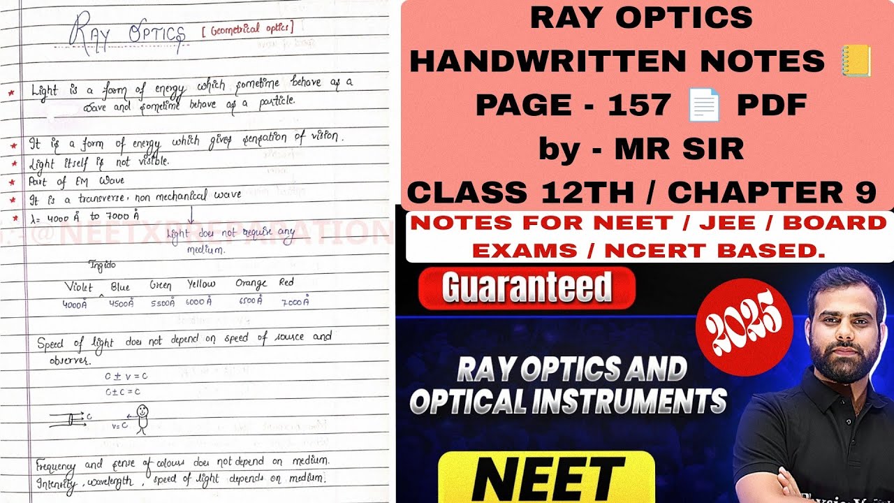 Ray Optics MR Sir | PW Class 12 Physics | Handwritten Ray Optics Notes ...