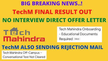 TechM Final Result Out | No Interview Direct Offer Letter | Rejection Mail | Must Watch