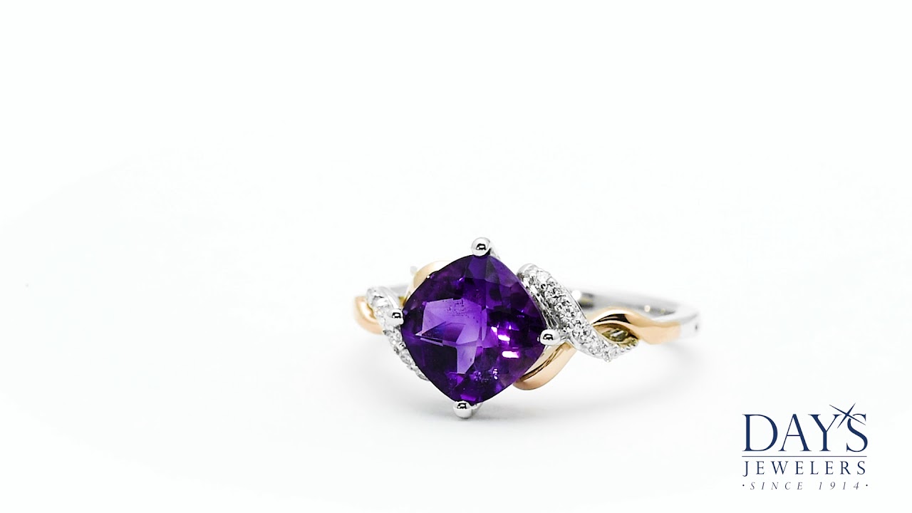 Amethyst Ring with Diamonds in 14kt White and Rose Gold (1/20ct tw)