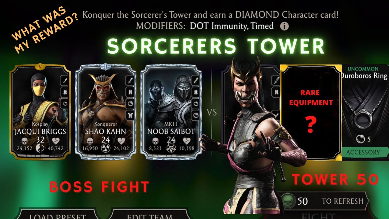 MK Mobile Sorcerers Tower Gameplay - Tower 50 Fighting the Boss Mileena - What were my Rewards?