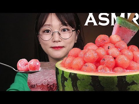 ASMR 아임요 팝핑보바 수박 빙수 먹방 WATERMELON POPPING BOBA ICE FLAKE EATING SOUNDS MUKBANG