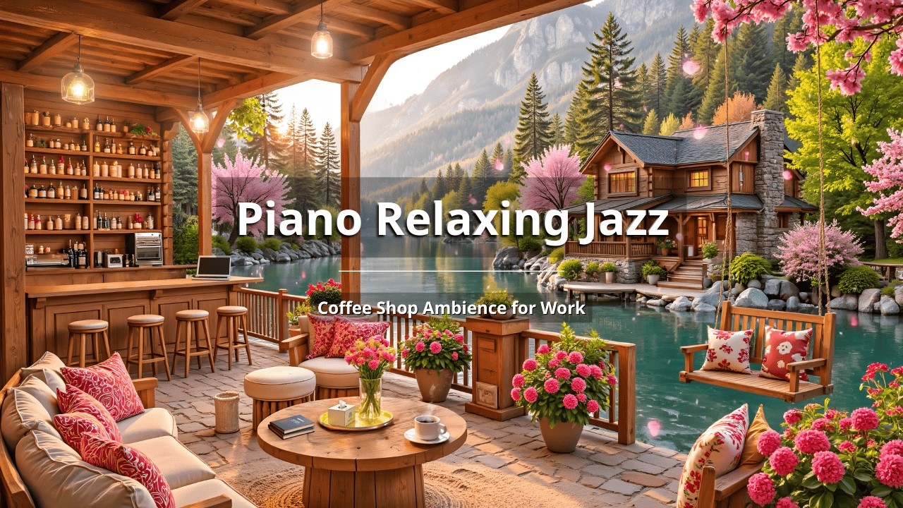 NO ADS | Calm March Jazz Piano at Cozy Lakeside Porch 🌸 Relaxing ...