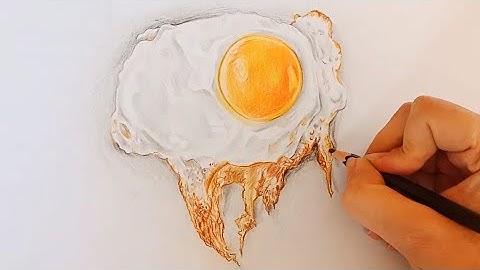 How to draw a 3D fried egg with colored pencils step by step