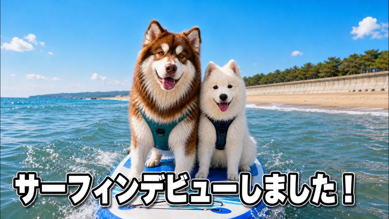 Shocking] Two large dog puppies try surfing for the first time