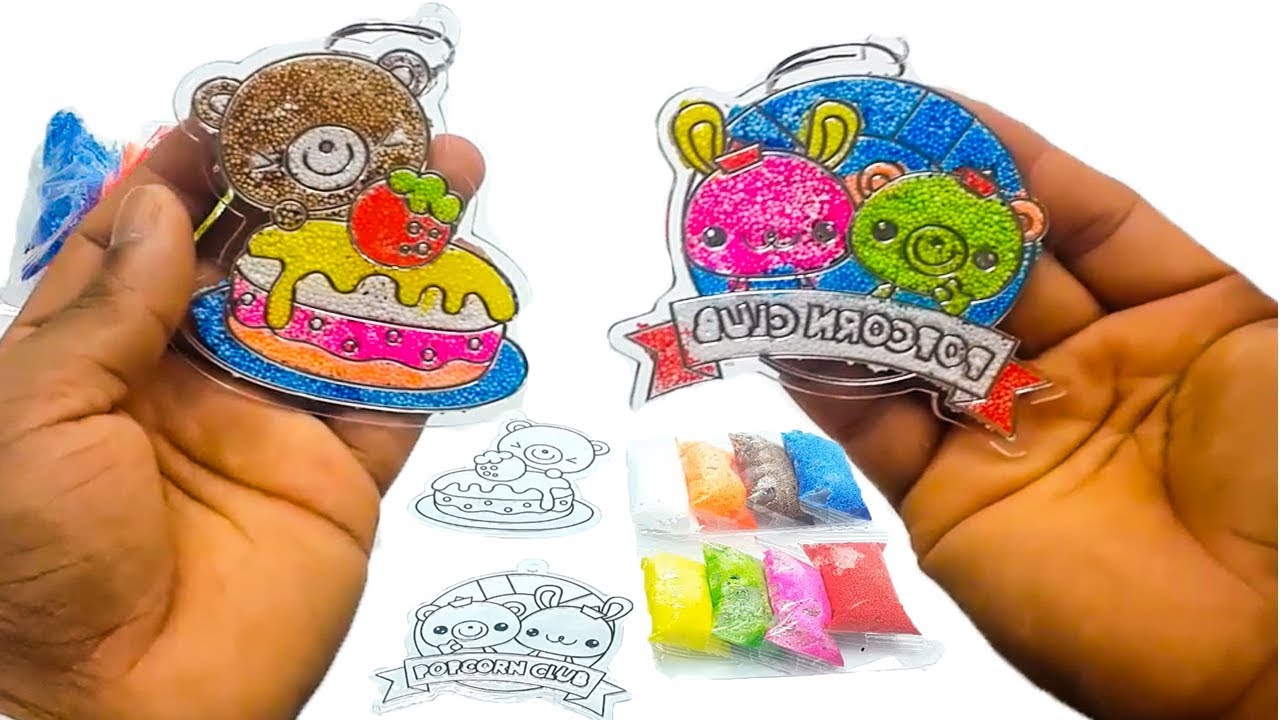 Sticky Foam Coloring Popcorn Key Ring Design!Learn Colors With Sticky Foam!RaiyanToysMaker!