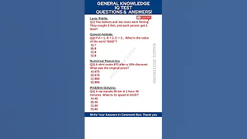 4 IQ Aptitude TEST General Knowledge Questions And Answers Quiz 