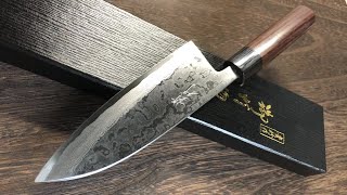 Takayuki Iwai Shirogami No 1 Damascus FUMON RS Japanese Chef's Deba Knife