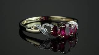 1 TCW Oval-Cut Ruby And Diamond Accent Three Stone Ring In 10k Gold Details