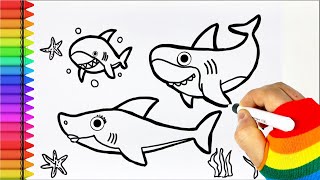How to Draw Baby Shark Family Step by Step | Drawing, Coloring Baby Shark Family for Kids, Toddlers