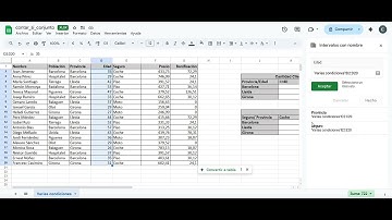 Función CONTAR.SI.CONJUNTO en Google Sheets. Intervalos con nombre.