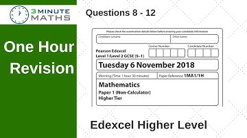 Edexcel Higher November 2018 Paper 1 Questions 8 - 12