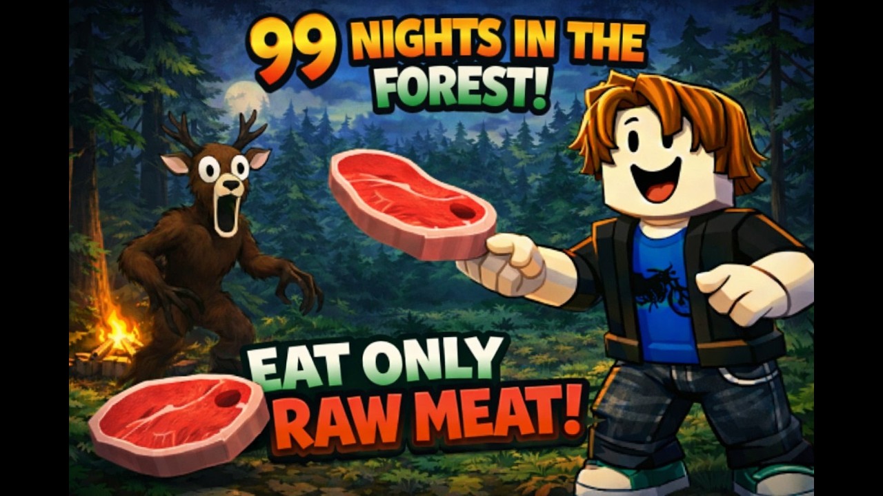 EATING ONLY RAW MEAT in 99 NIGHTS IN THE FOREST😱