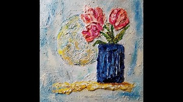 Textured Tulips Mixed Media Palette Knife Acrylic Painting