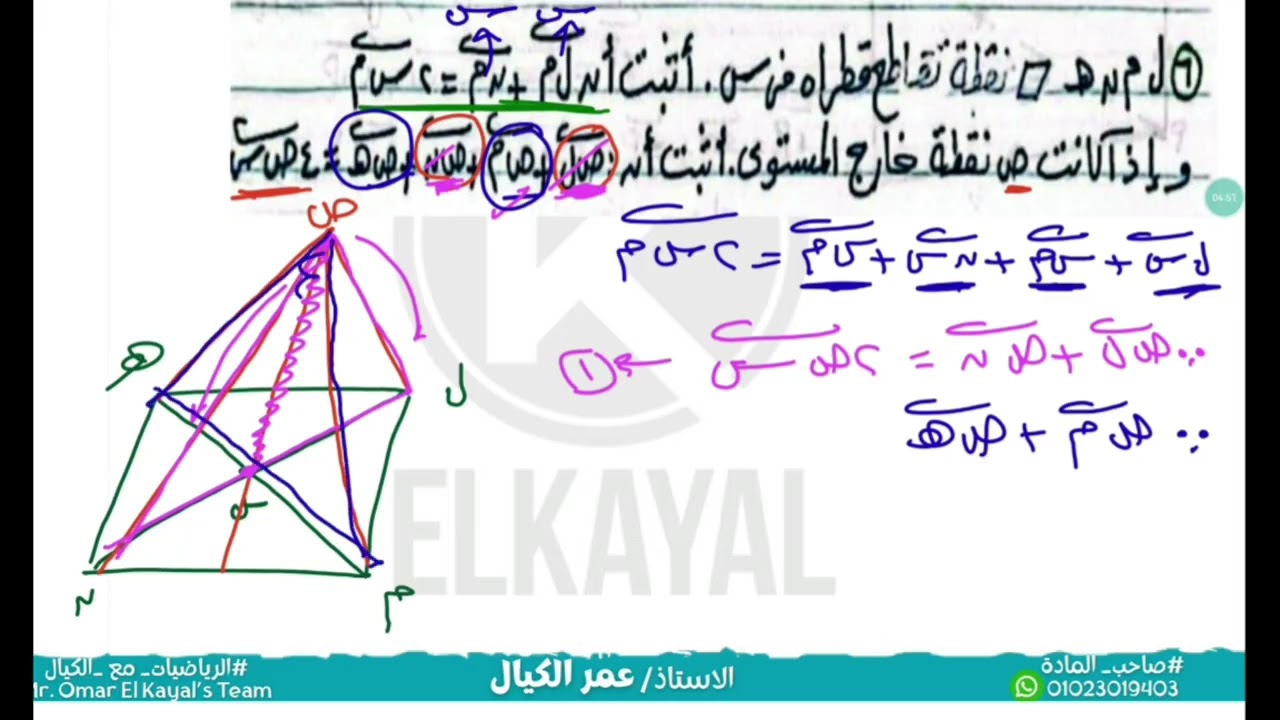 حل واجب العمليات على المتجهات - الصف الاول الثانوى