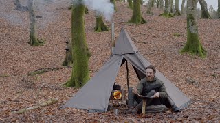 Bushcraft trip   hot tent wild camping, homemade axe and knife, wildlife
