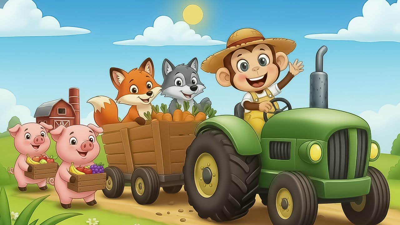 Monkey Farmer Fixes Tractor🐒🚜Funny monkey driving crane, moving cows, chickens| Funny monkeys