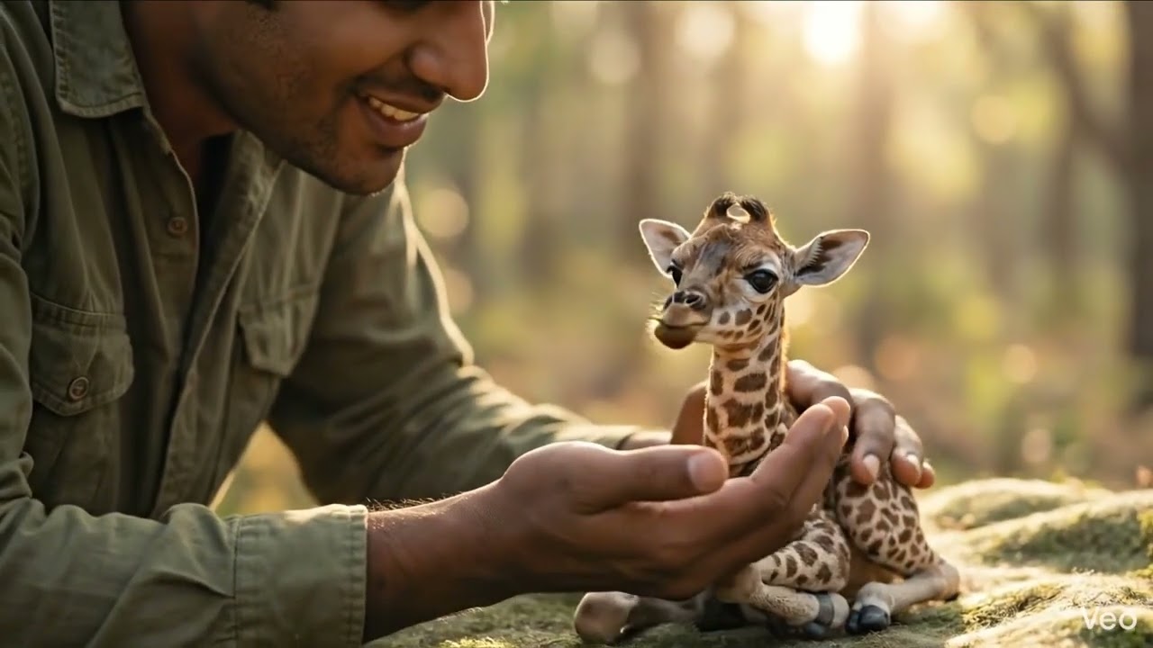 Indian Man Feeding a Cute Tiny Baby Giraffe — Heartwarming Cinematic VFX