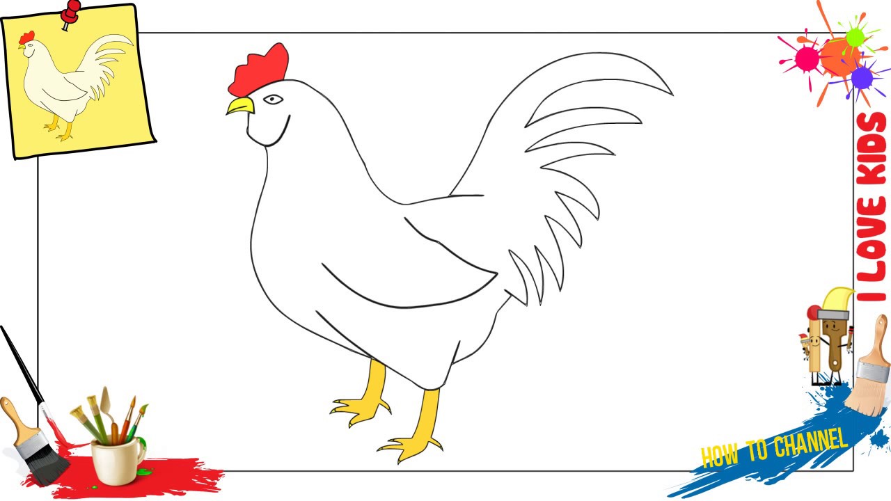 How to draw a chicken EASY & SLOWLY step by step for kids - YouTube