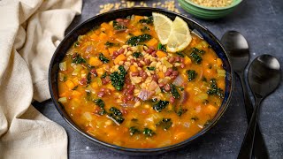 Adzuki Beans Soup With Pearl Barley And Kale Vegan