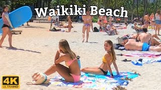 [4K] HAWAII- ON THE BEACH - People watching on Waikiki beach and Kuhio Beach