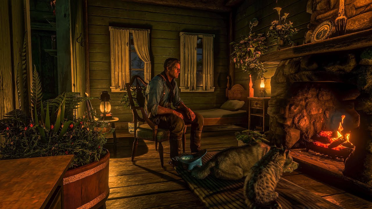 Arthur Sleeps with His Cat and Dog During a Powerful Thunderstorm|RDR2 ASMR
