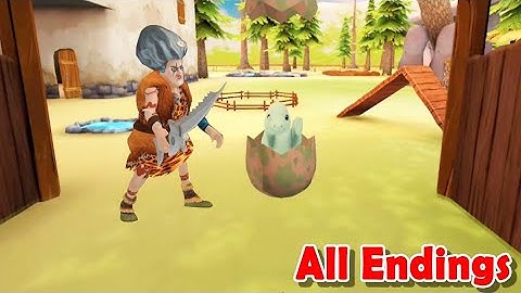 Scary Teacher Stone Age Levels 6 Dino egg pranks All Endings