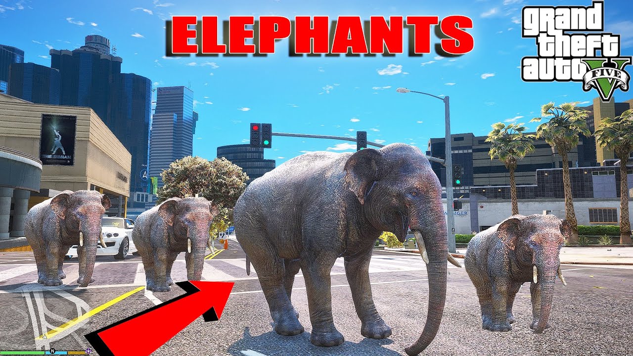 Elephants in GTA 5 Wild Animals in GTA 5 REAL life ANIMALS in GTA