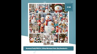 Snowman Family Wall Art | 10 Cozy Christmas Prints |Easy Download for Families of 1, 2, 3, 4 | Pe...