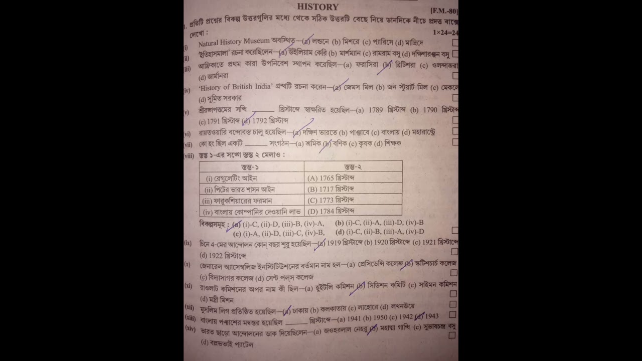 HS History WBTA Test Paper solution 2023//MCQ with Ans 