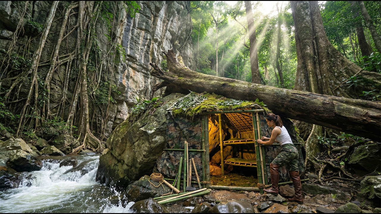 28 Days Isolated in the Forest : A Young Girl Builds a Shelter and Learns to Trap